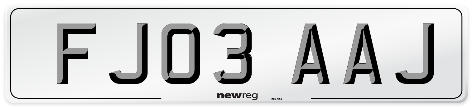 FJ03 AAJ Number Plate from New Reg